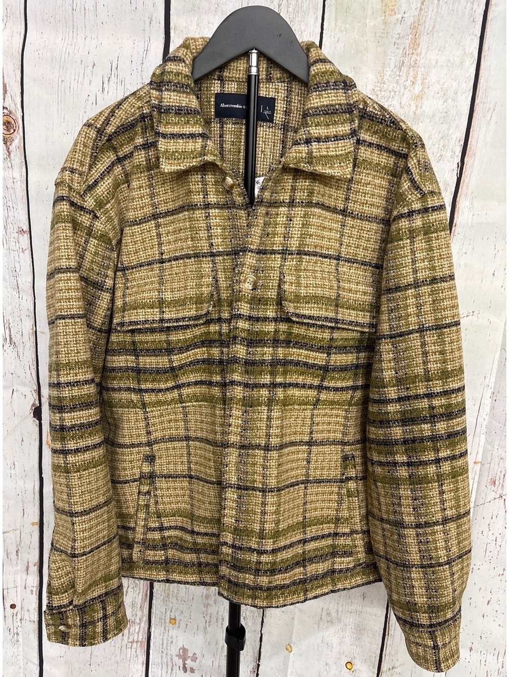 Abercrombie & Fitch Men's Plaid Boucle Shirt Jacket Beige Olive Navy Size L NWT